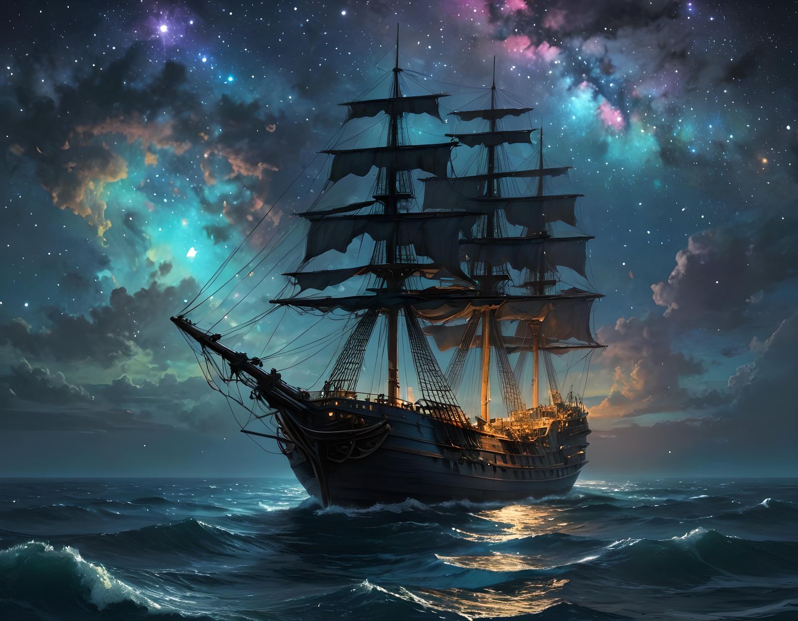 Epic Pirate Ship Under Starry Night Sky