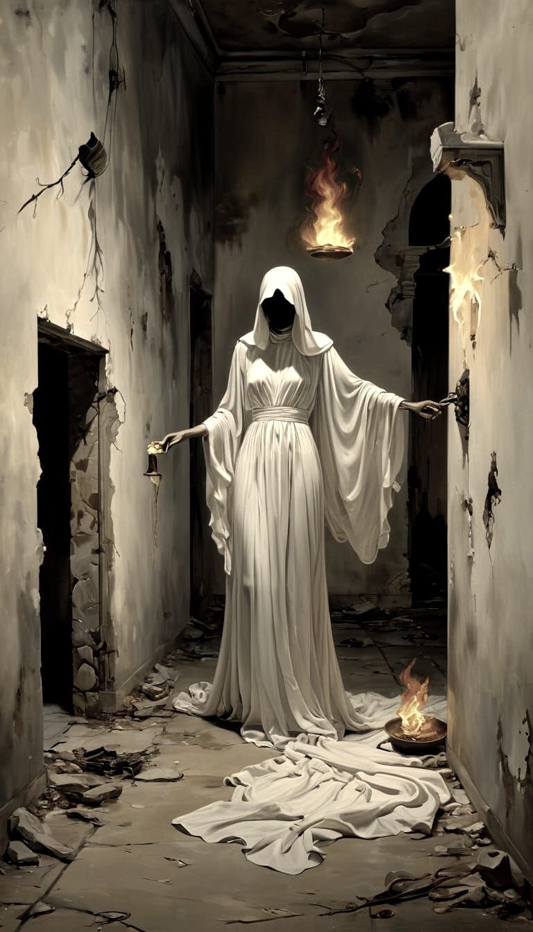 Ghostly Apparition in Decayed Mansion, Surreal Art