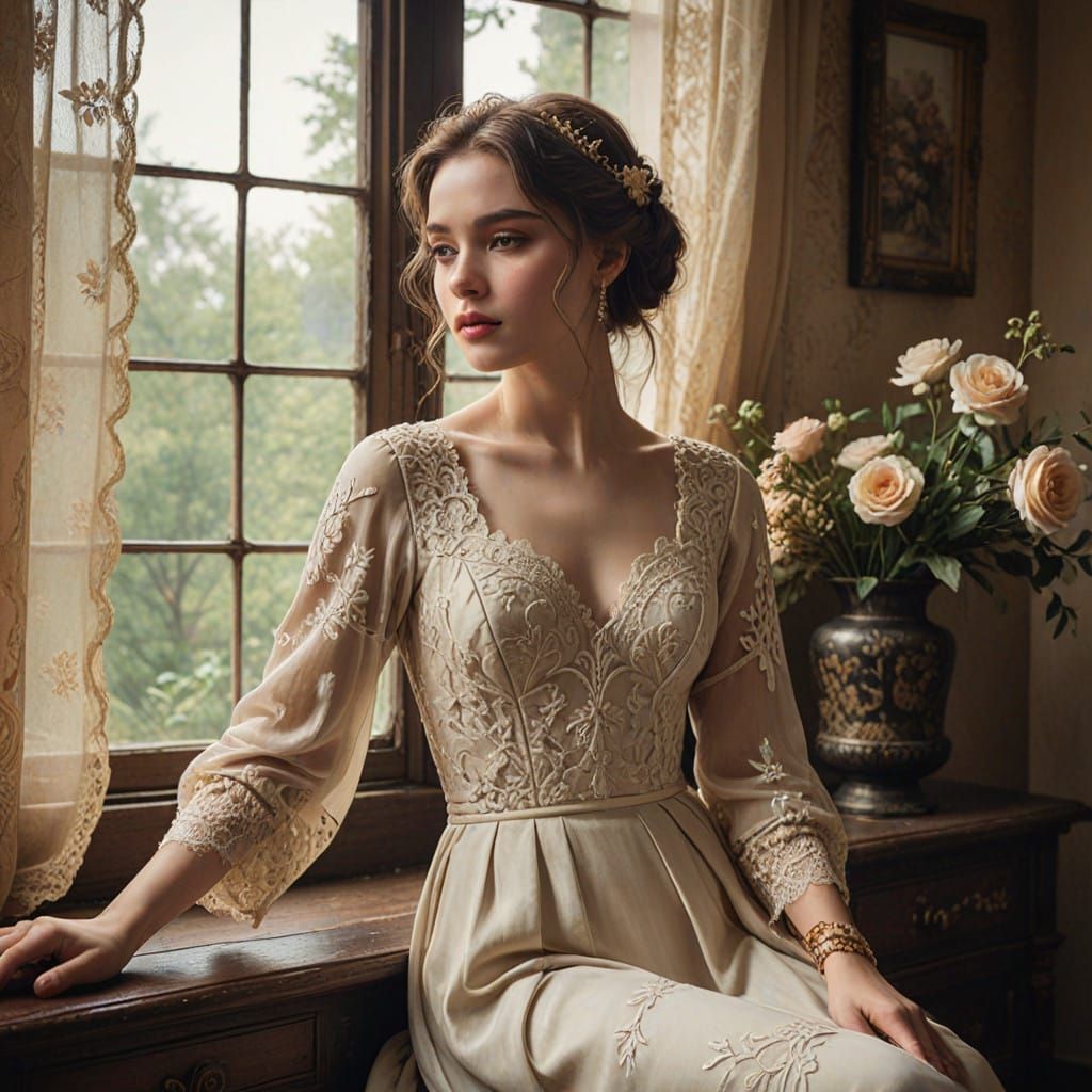 Elegant Woman in Vintage Gown