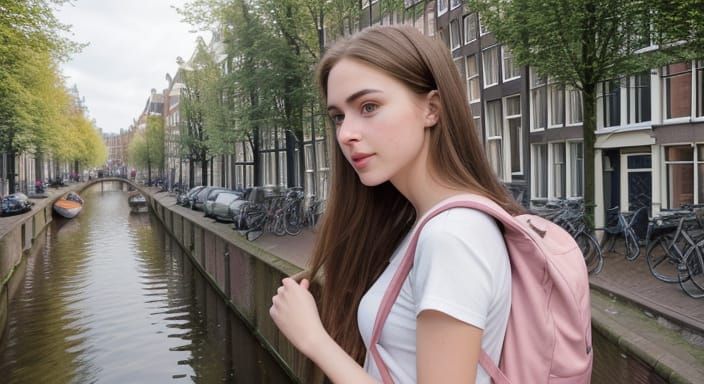 Candid Full Body Shot of Student Walking in Amsterdam