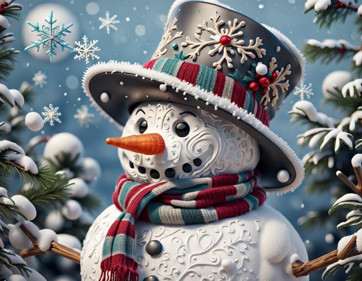 Cute Abstract Snowman with Scarf and Hat