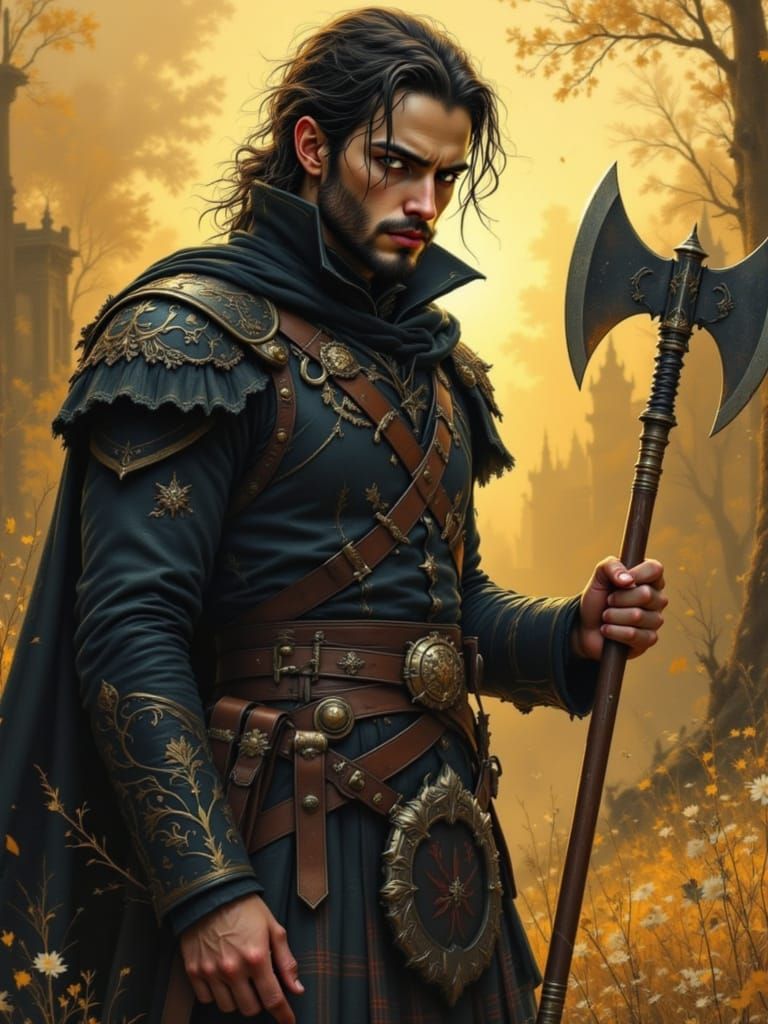 Golden Highlander Contemplates Battle, Wind Whispers His Nam...