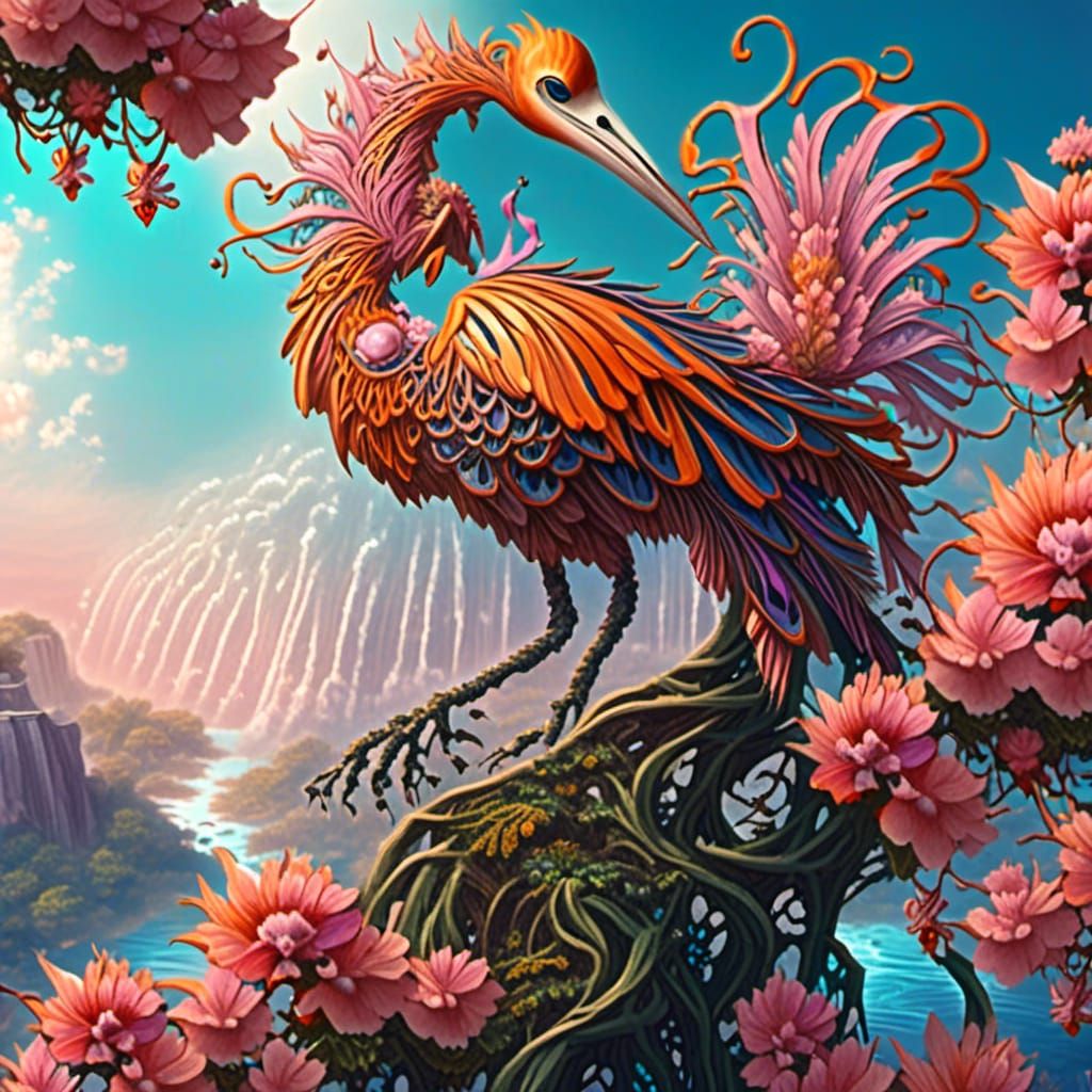 Giant Stork-Dragon on Floating Sky Island