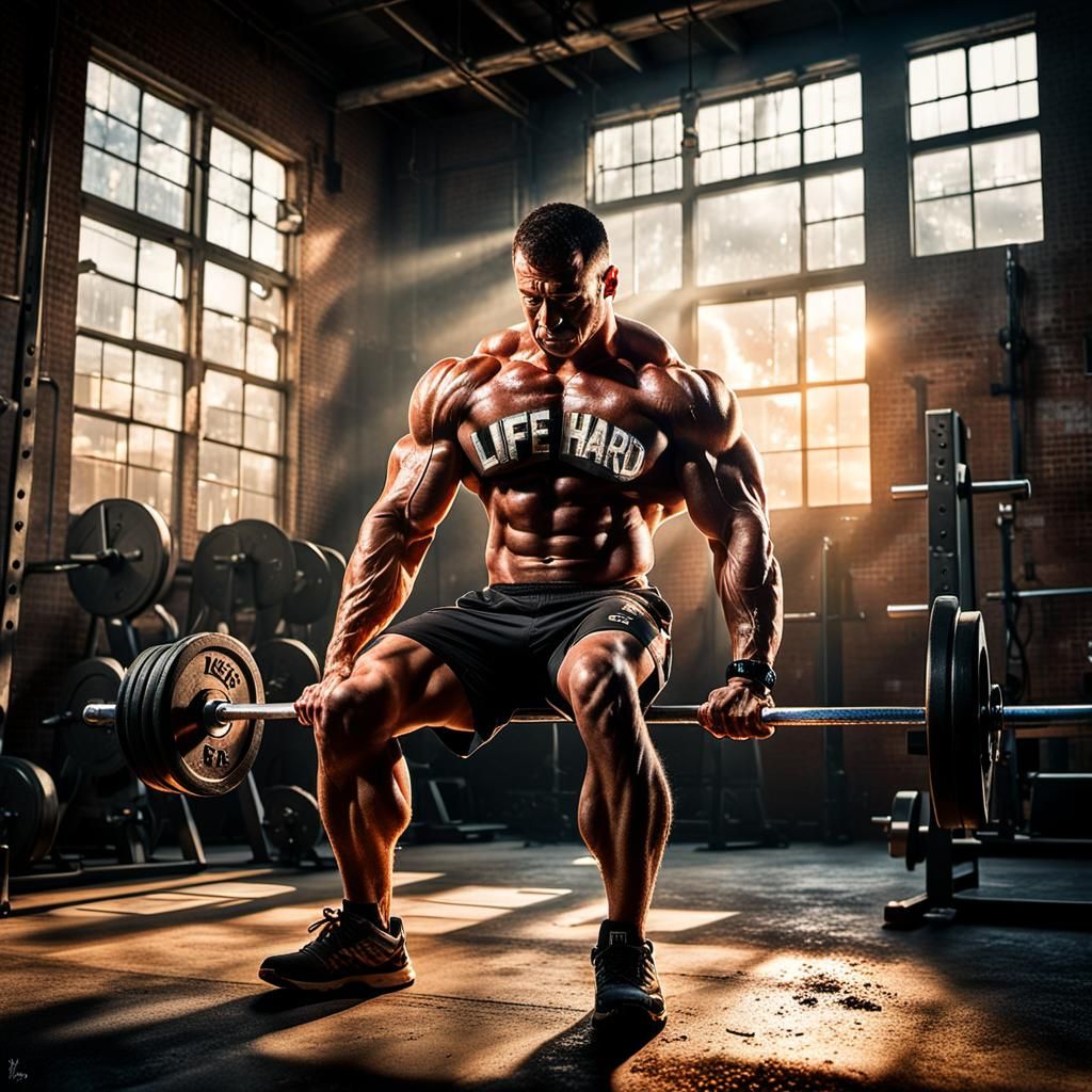 Bodybuilder Lifts 'Life is Hard' in Industrial Gym