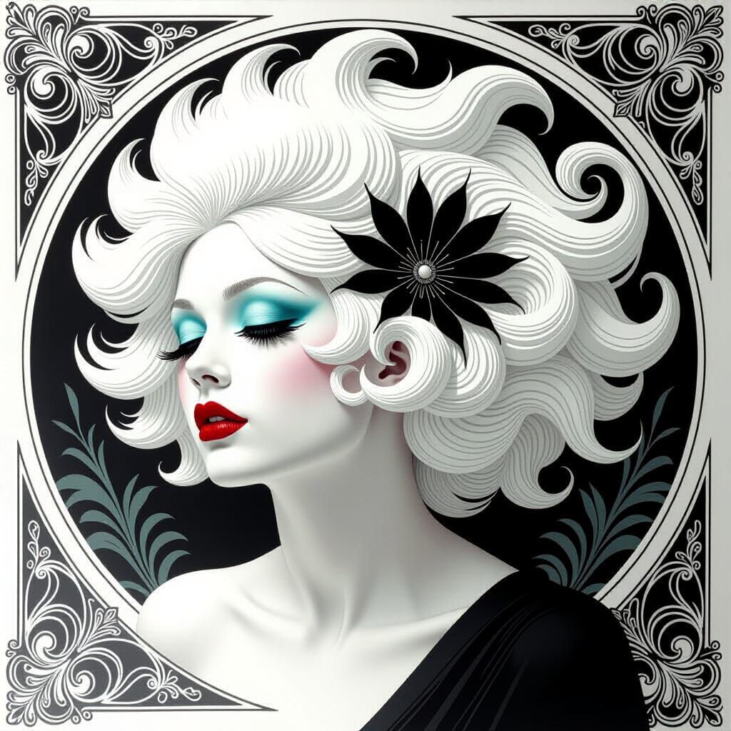 Art Nouveau Woman with Bleached Hairstyle
