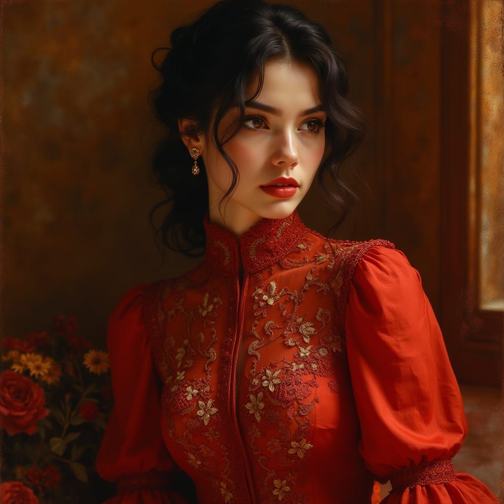 Elegant Spanish Lady in Richly Embroidered Dress