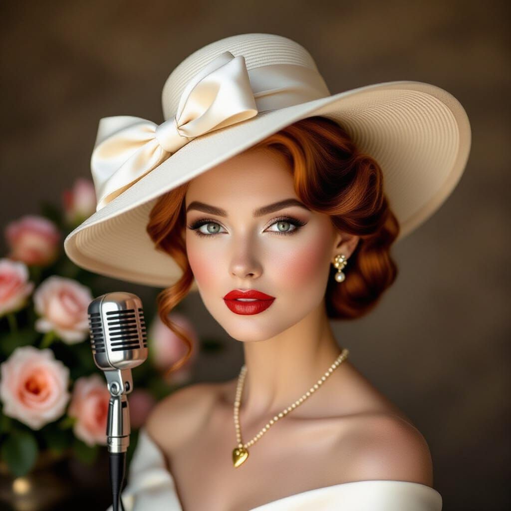 A glamorous black and white portrait photograph in the style...