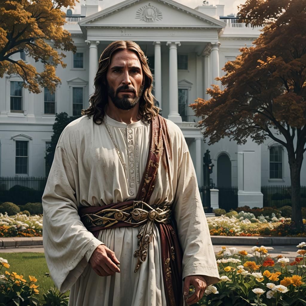 Jesus Christ at the White House: Detailed Digital Painting
