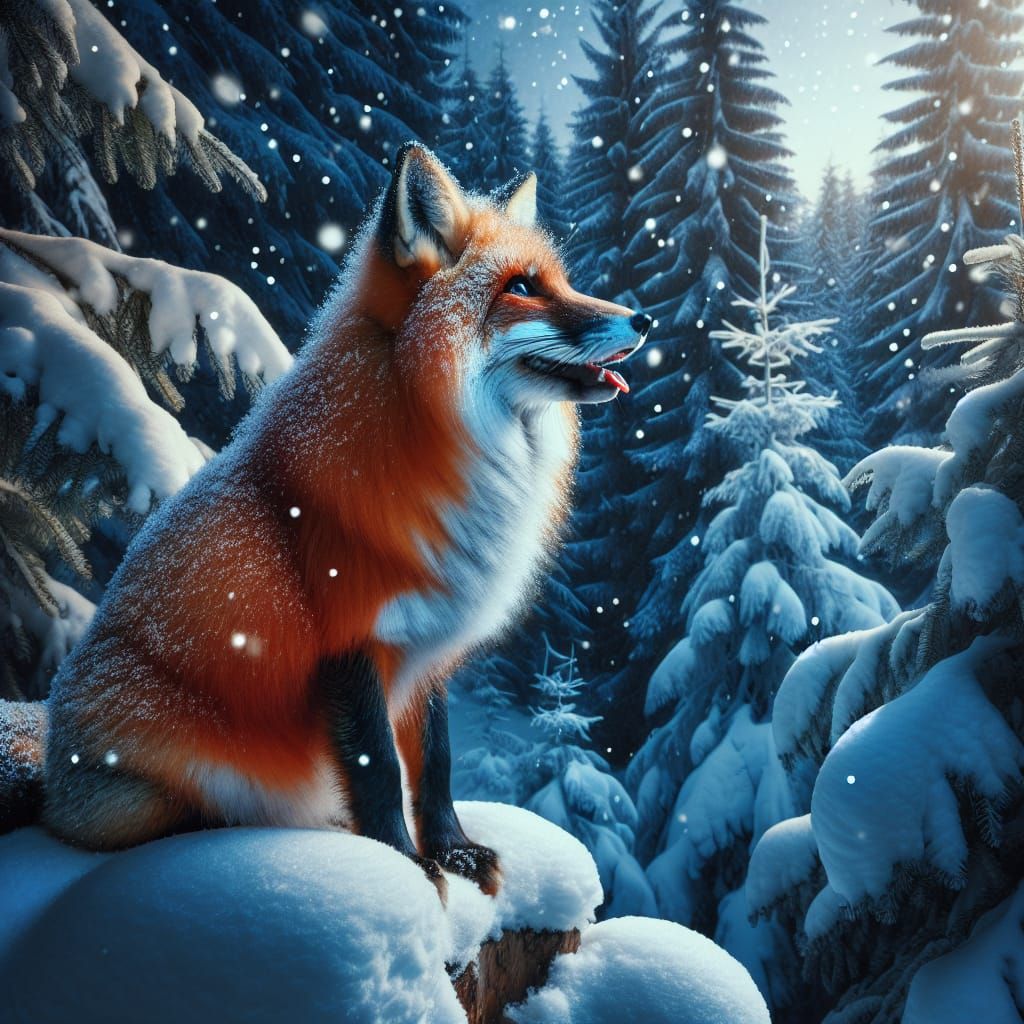 Majestic Fox in Snowy Twilight