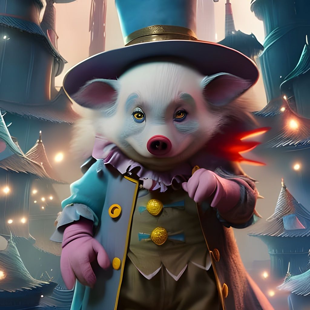 Piglet Clown Portrait in 3D Game Cinematic Style