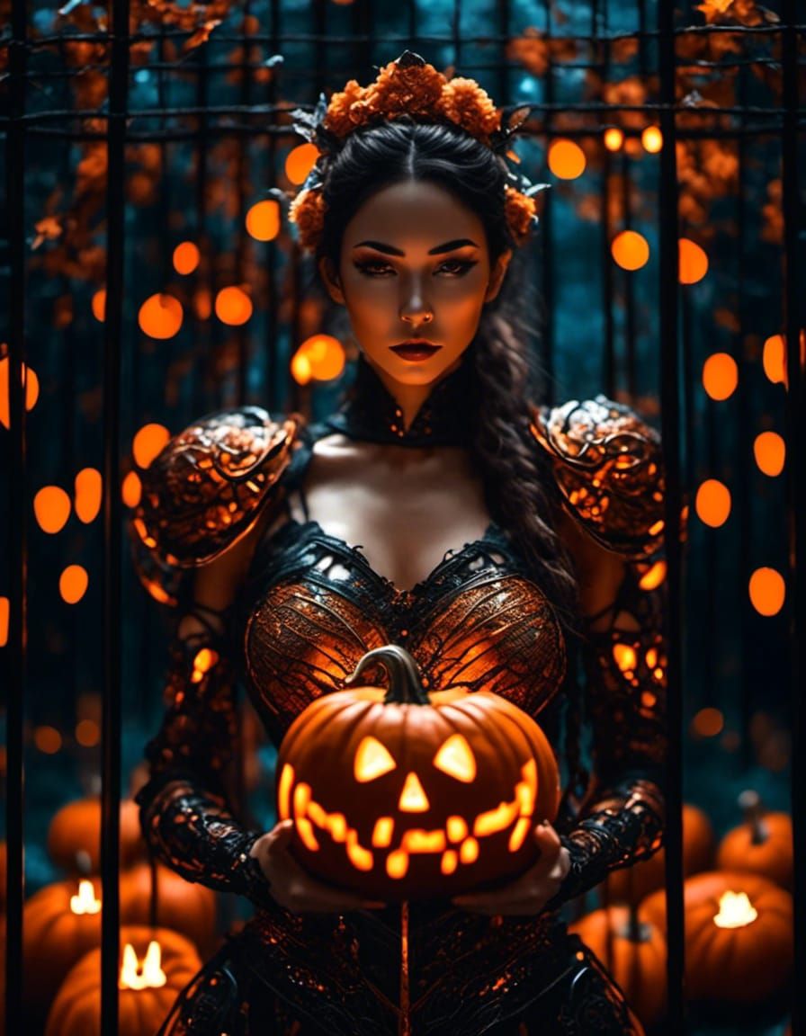 Halloween Woman with Pumpkin Head in Prison