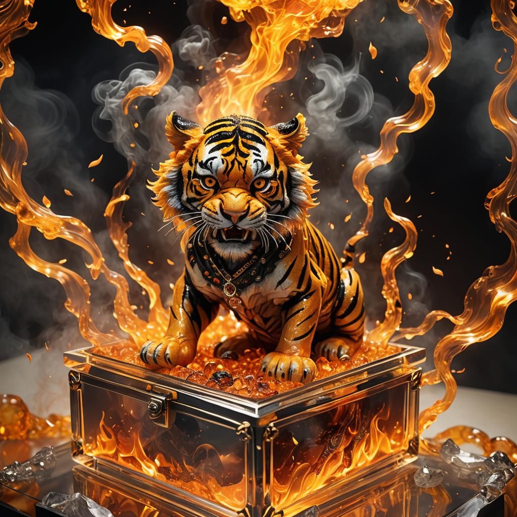 Fiery Baby Tiger in Hellish Jewelry Box