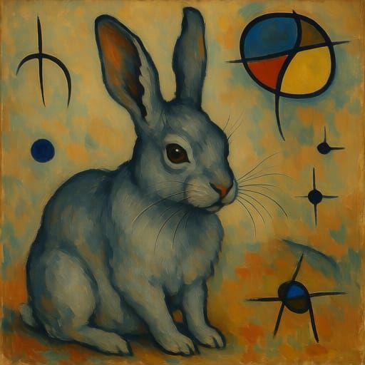 Grey Rabbit in Post-Impressionist, Surreal Style