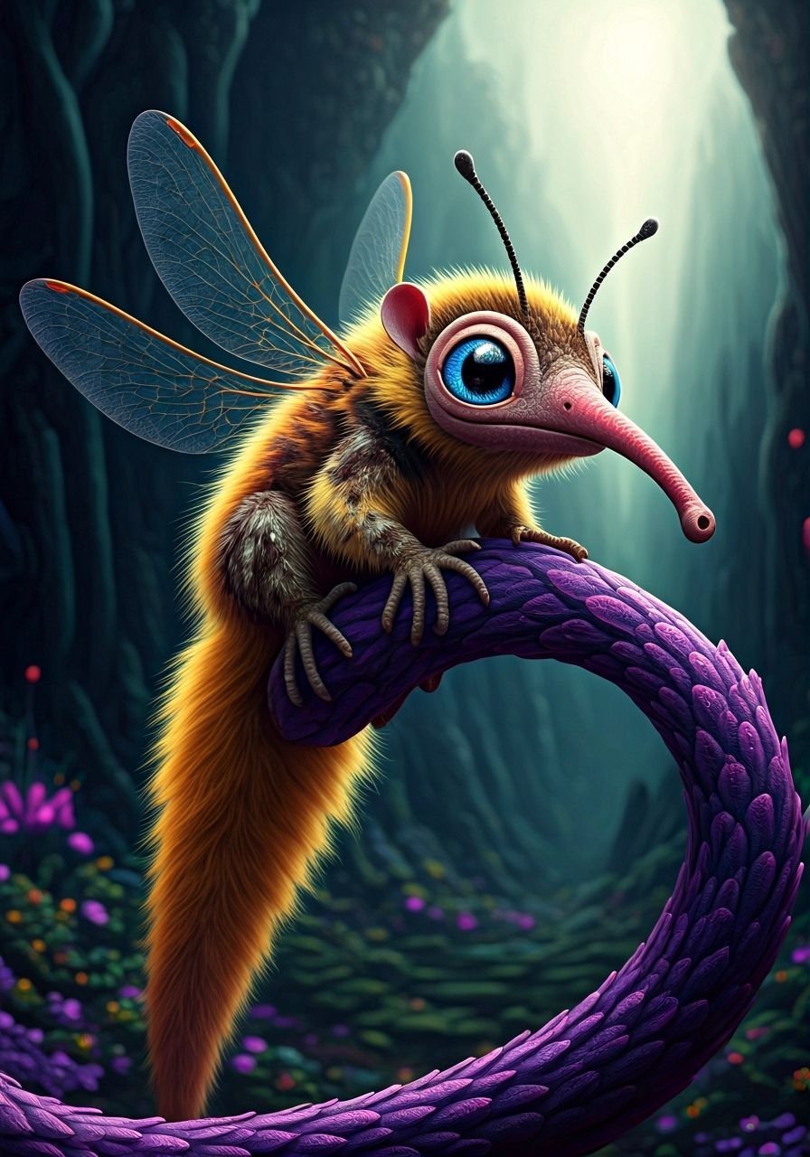 Cute Alien Creature on Alien Flower, Photorealistic Style