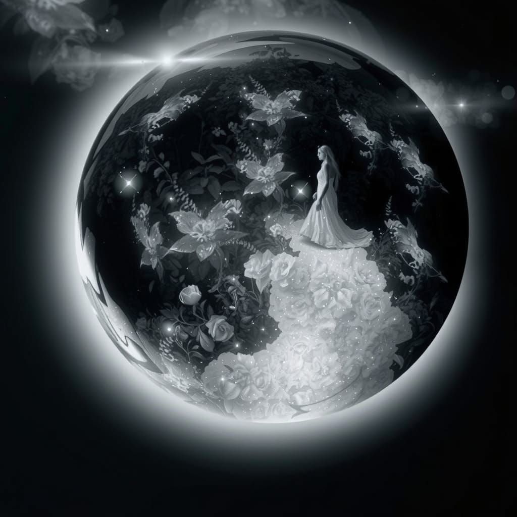 Woman in Moonlit Garden: Dreamy Art Style