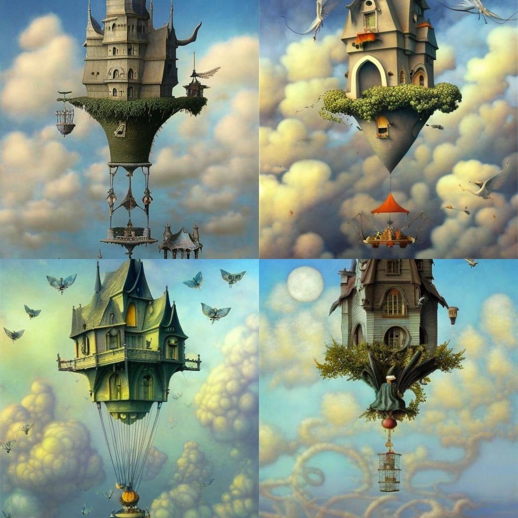 Whimsical Flying Castle: Surreal Photorealistic Illustration