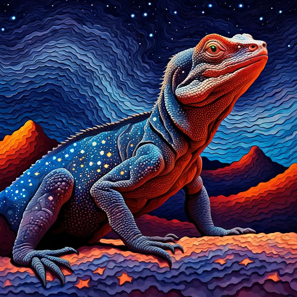 Chuckwalla Lizard Portrait in Impasto Oil Paint Style