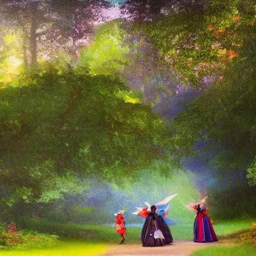 Fairies in Fantasy Forest: Gouache Impressionist Painting