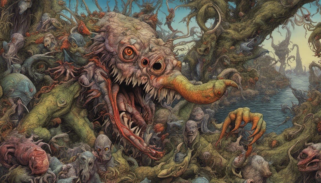 Detailed Horror Monsters in Multicoloured Fantasy Art