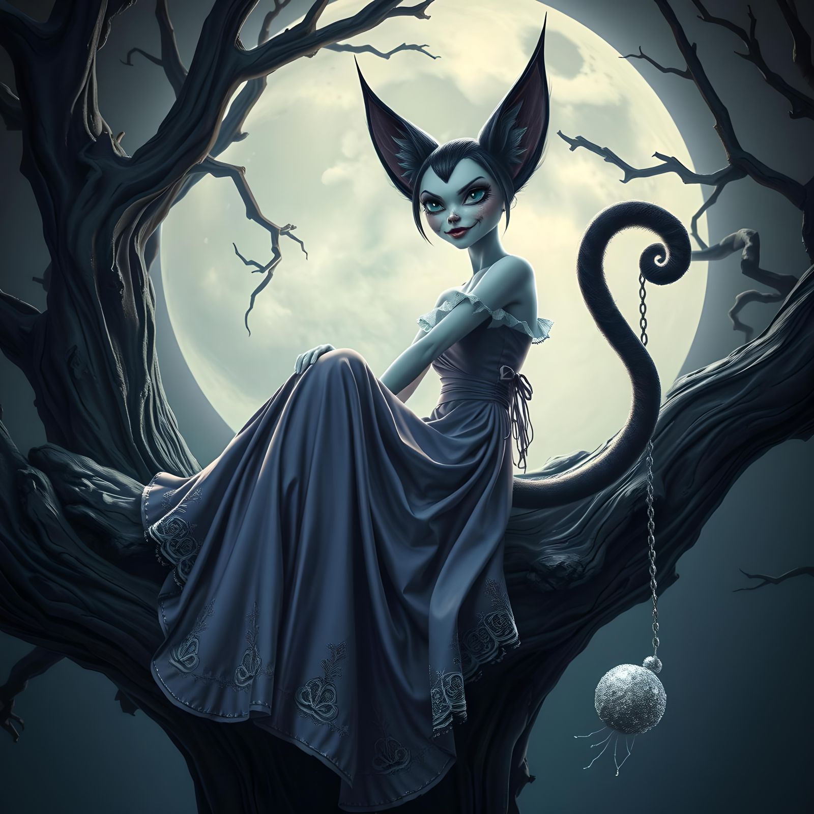 Cheshire Cat Woman on a Bough in Burton Style