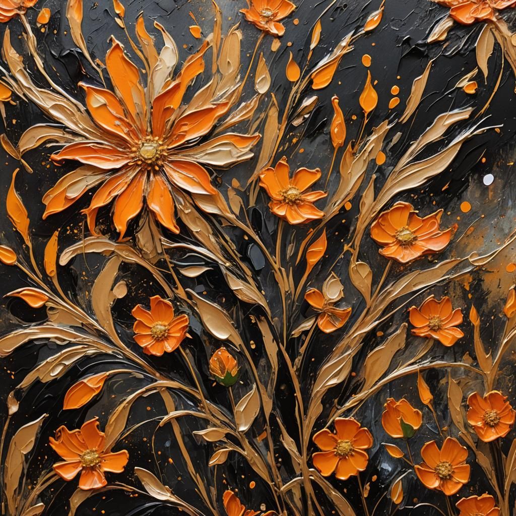 Abstract Expressionism: Wildflower in Orange and Gold