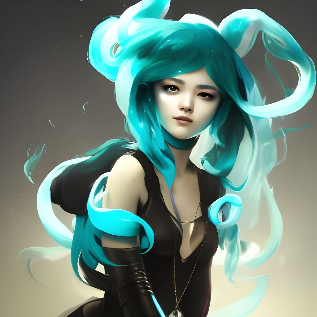 Black-Haired Hatsune Miku Portrait in Hyperdetailed Style