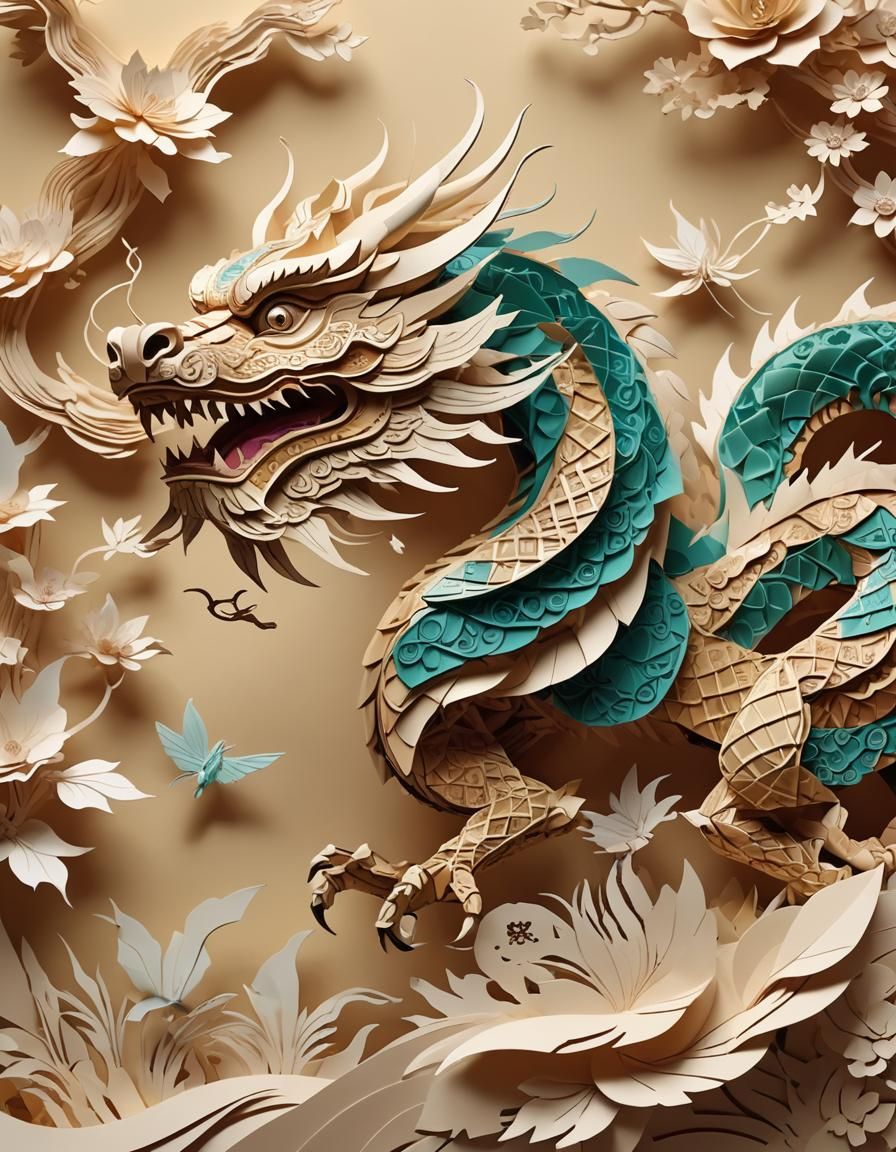 Majestic Origami Dragon Paper-Cut in Stationery Setting