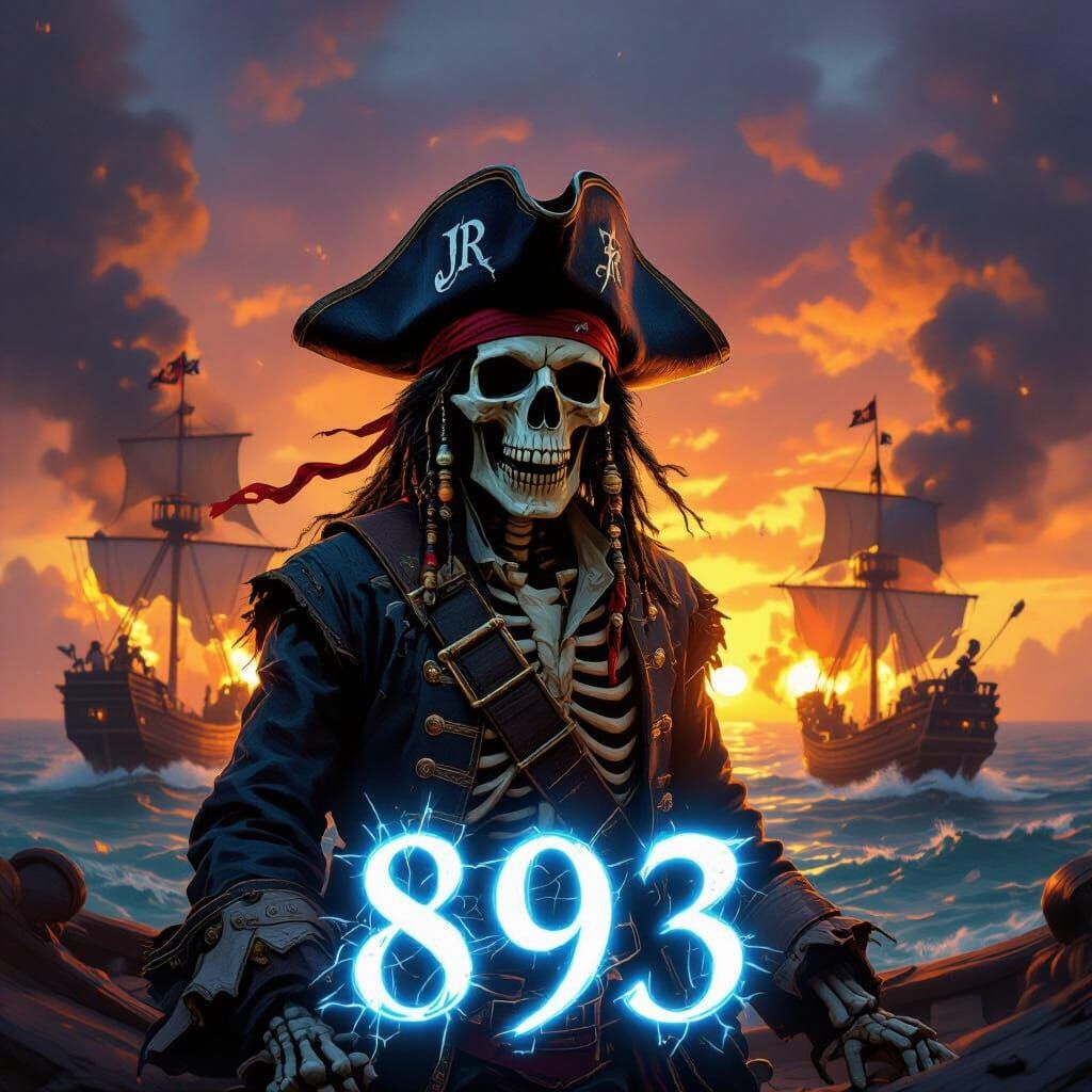 Pirate Skeleton in Fiery Ship Battle, Sci-Fi Style