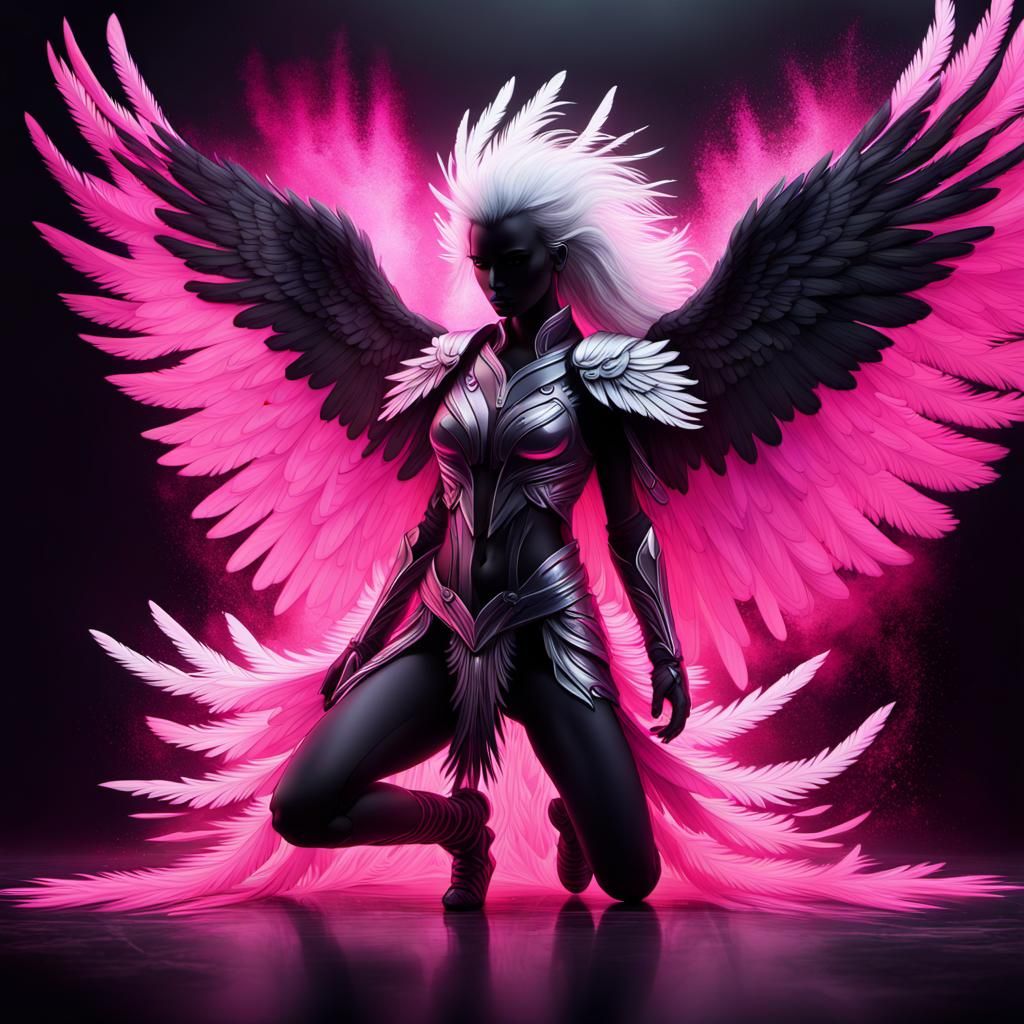 Winged Valkyrie in Dynamic Battle Pose, Digital Art