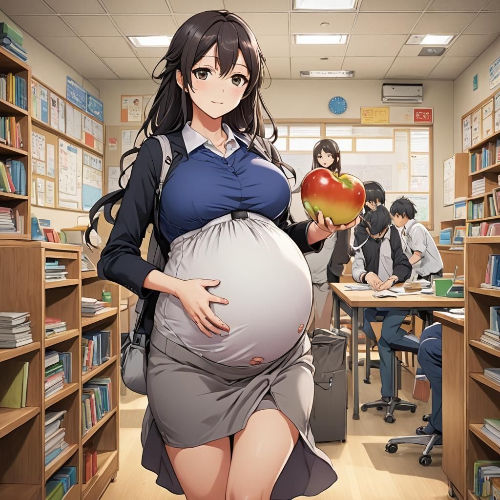 Anime Style: Pregnant Student with Large Belly