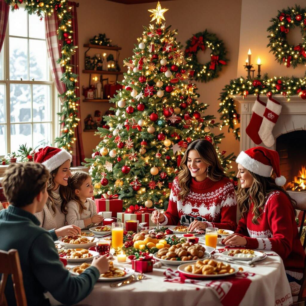 Joyful Family Christmas Dinner in Cozy Room