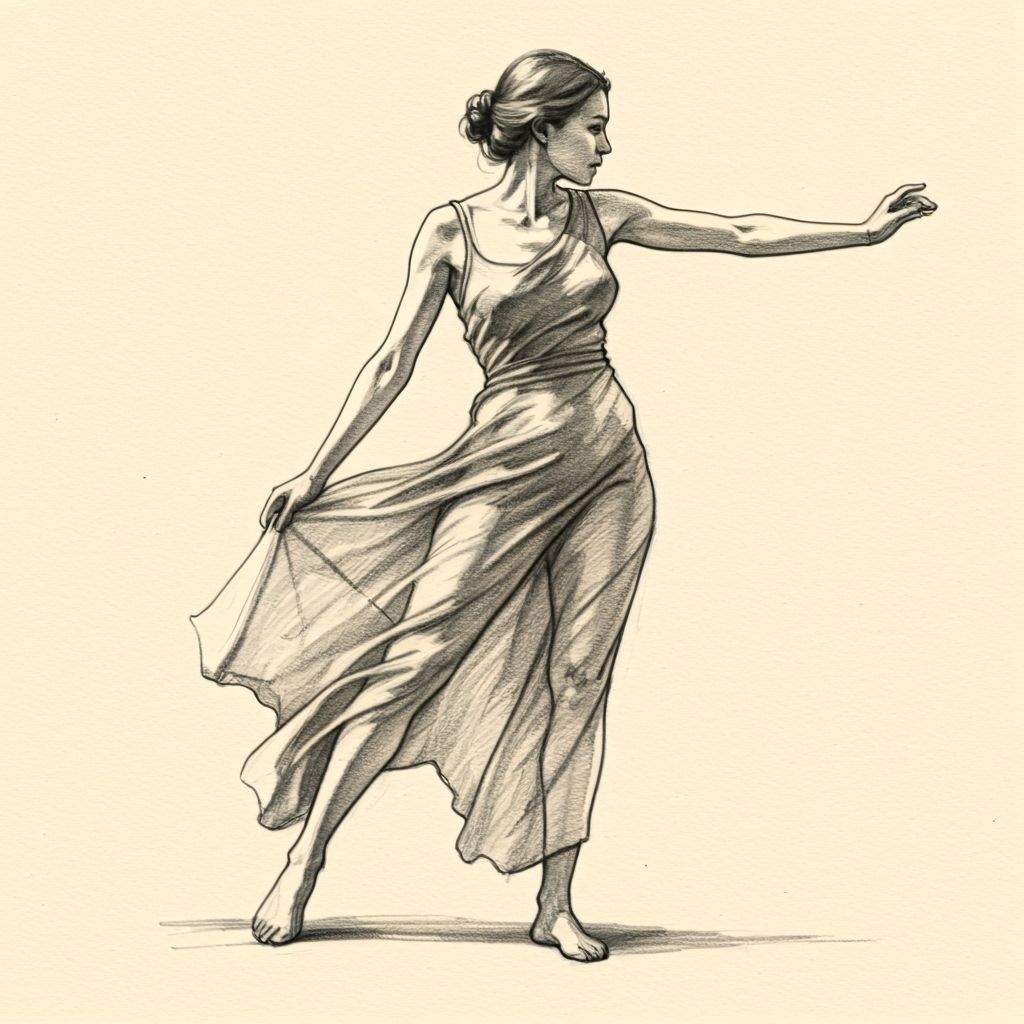 Dynamic Graphite Drawing of Woman in Contrapposto