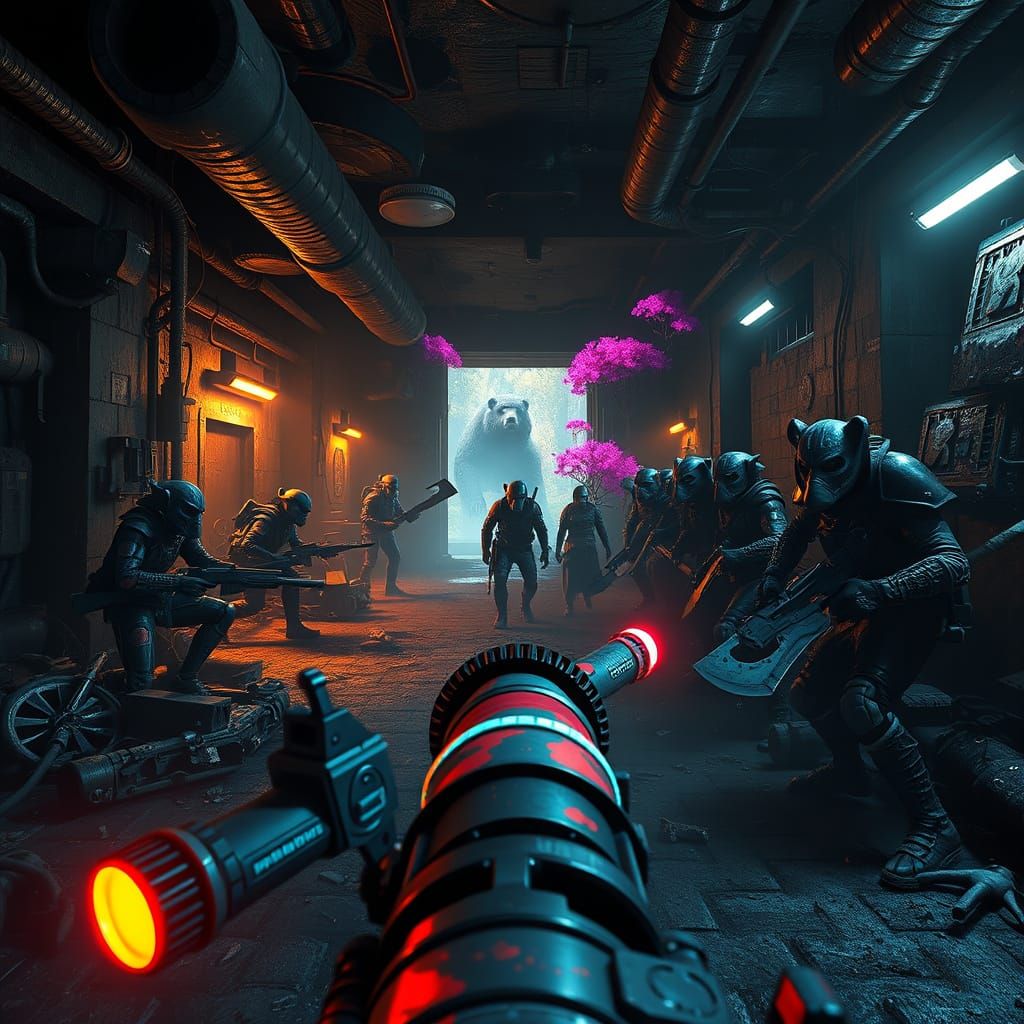 Post-Apocalyptic Bunker with Neon Railgun in Unreal Engine S...