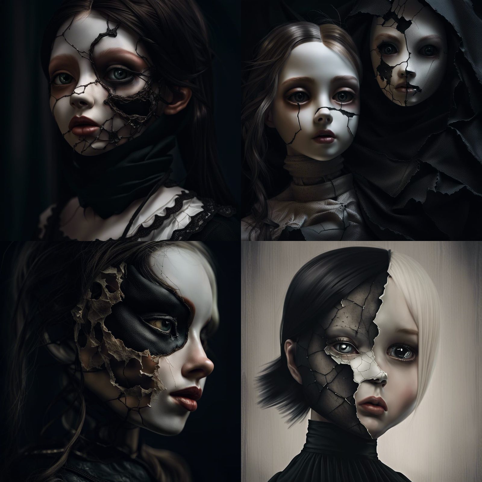Cracked Porcelain Doll Mask: Dark Fantasy Portrait
