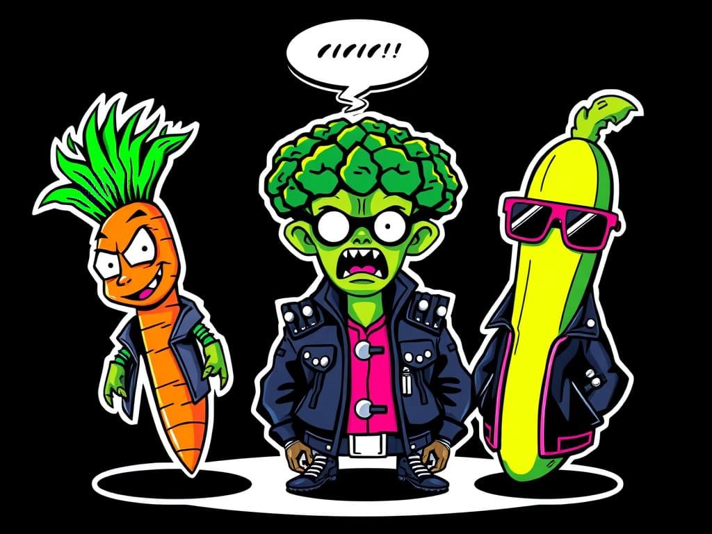 Punk Rock Vegetables in Underground Comic Style