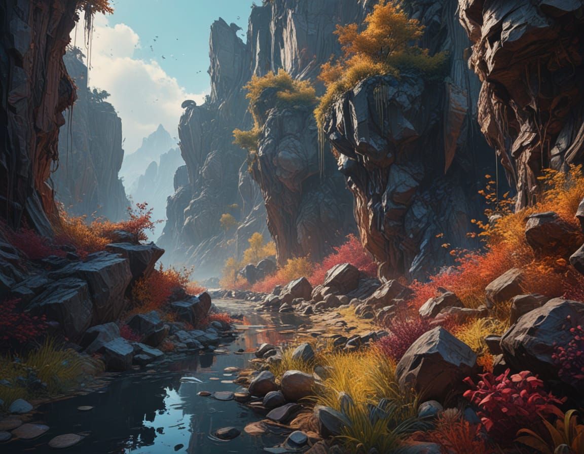 Vibrant Dry Brush Fantasy Landscape