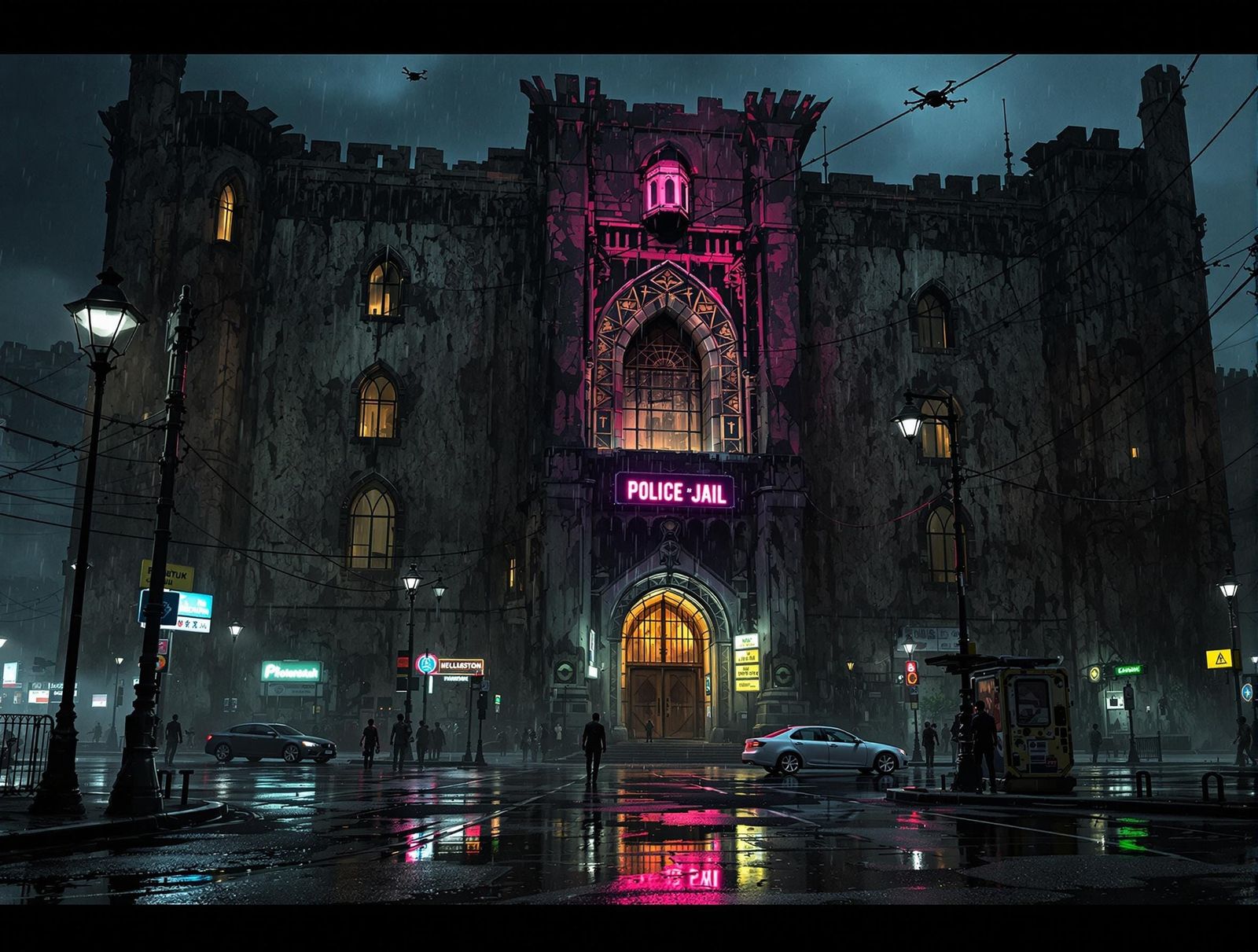 Cyberpunk Police Station in Dystopian Hyderabad