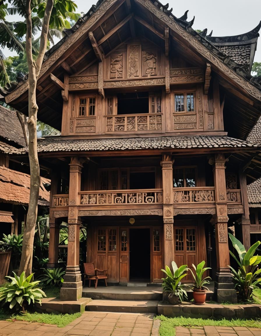Traditional Indonesian House with Warm Natural Lighting