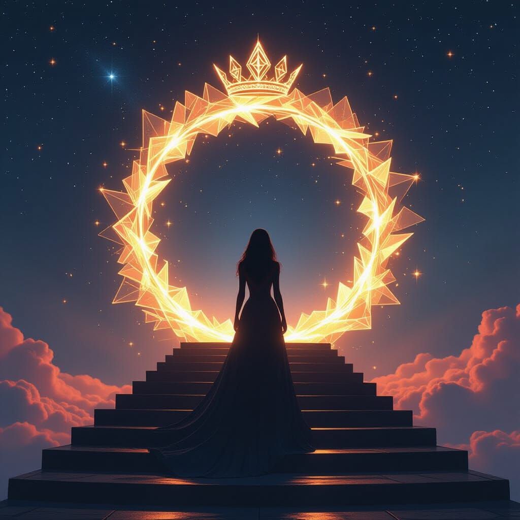 Cosmic Portal at Staircase Summit with Fiery Silhouette