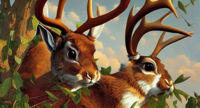 Hyperrealistic Jackalope with Antlers, Cel-Shaded Style