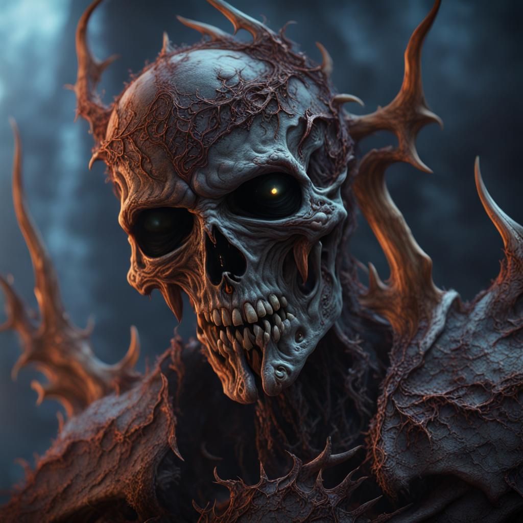 Detailed Undead Close-up in Matte Painting Style