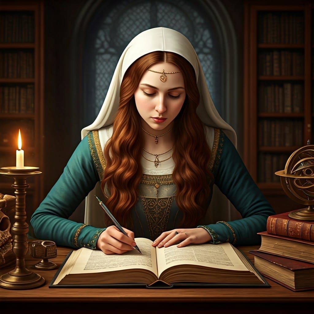 Medieval Woman of Science in a Scientific Cabinet