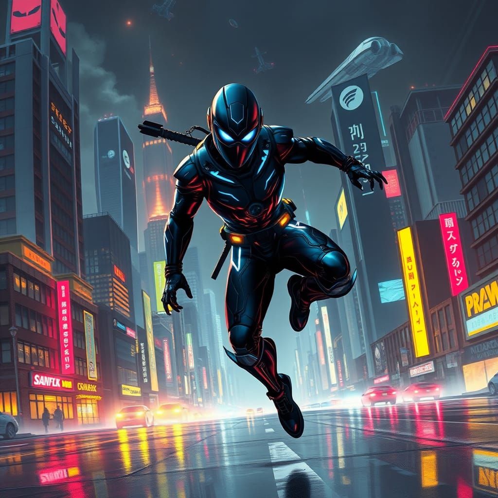Cyber Ninja in Futuristic Metropolis