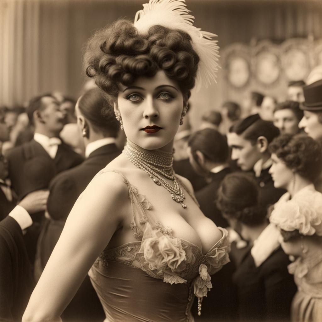 Vintage French Burlesque Dancer Engaging Crowd