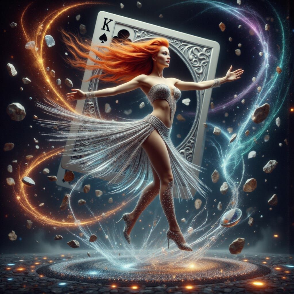 Fiery Dancer Emerges from Holographic Card in a Cinematic Ae...