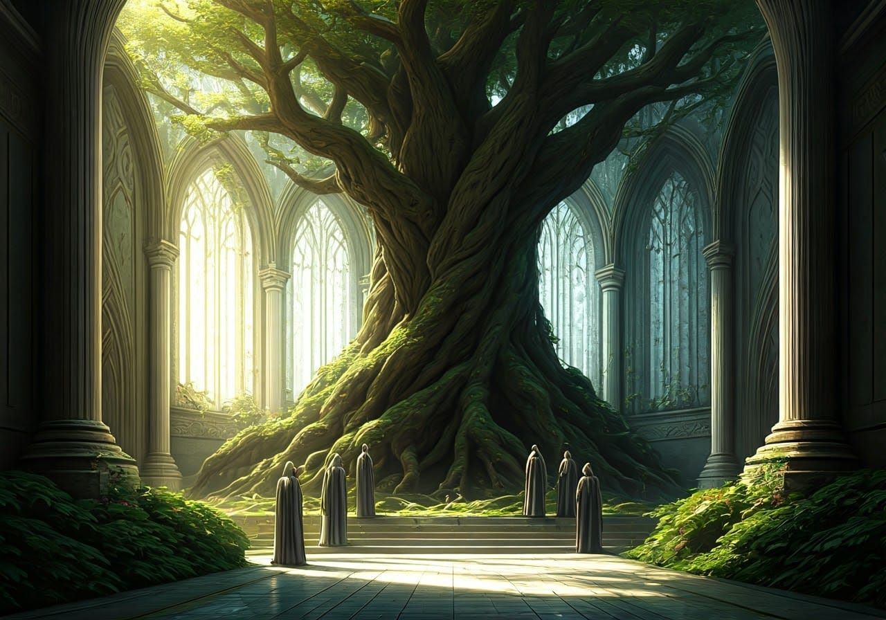 Elven Priests in Ancient Temple