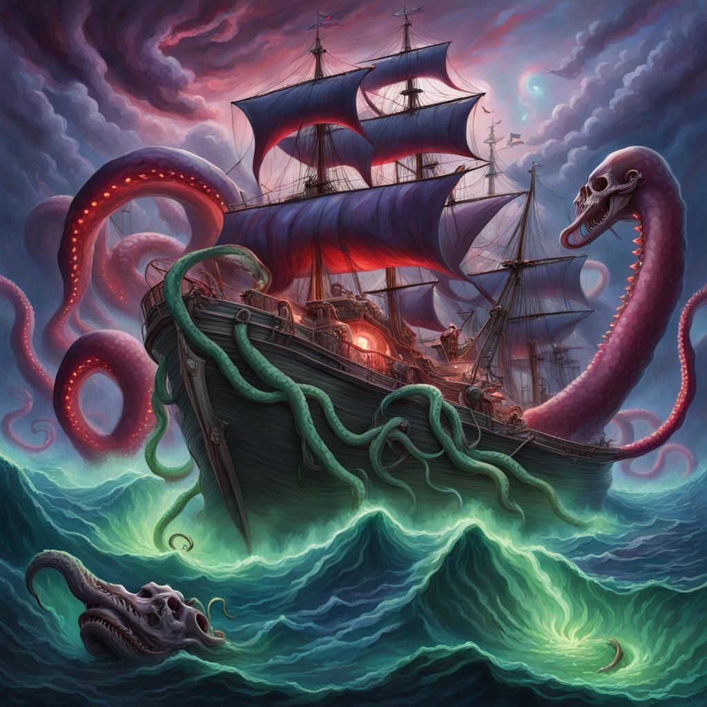 Epic Kraken Scene with Serpent Tentacles