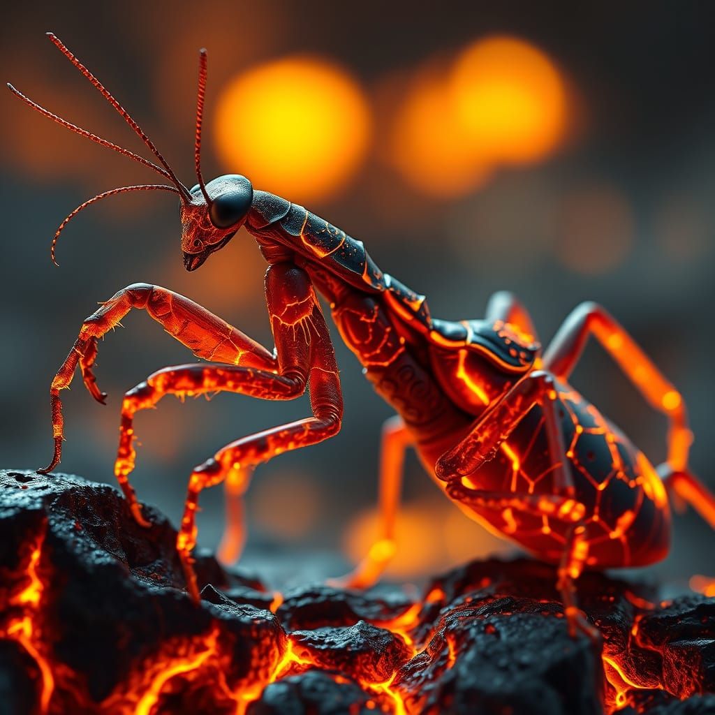 Lava Mantis with Glowing Cracks