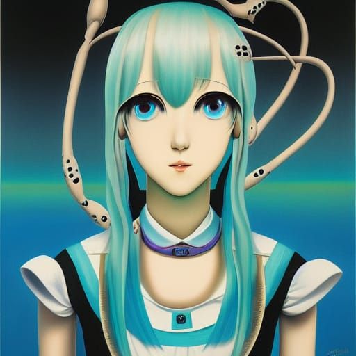 Hatsune Miku in Surrealist Melting Oil Painting