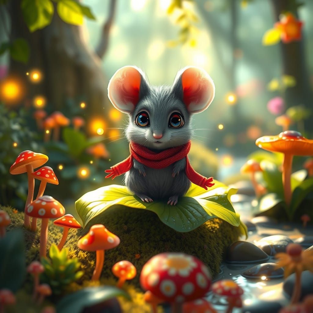 Whimsical Mouse in Enchanted Forest
